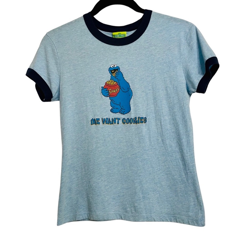 Sesame Street - Cookie Monster "Me Want Cookies" - Baby Blue Baseball T-shirt